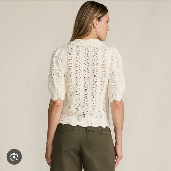 NWOT Lands' End Lace Pointelle Puff Sleeve Cardigan Sweater Size XL - Picture 6 of 7